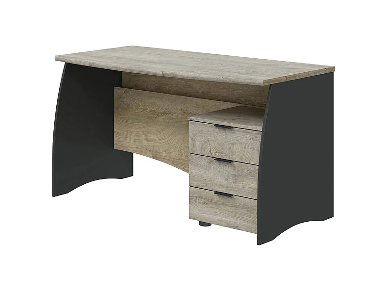 Bureau Carrollton, Bureau, Table d'étude PC avec 3 tiroirs, 136x67h74 cm, Chêne et Anthracite