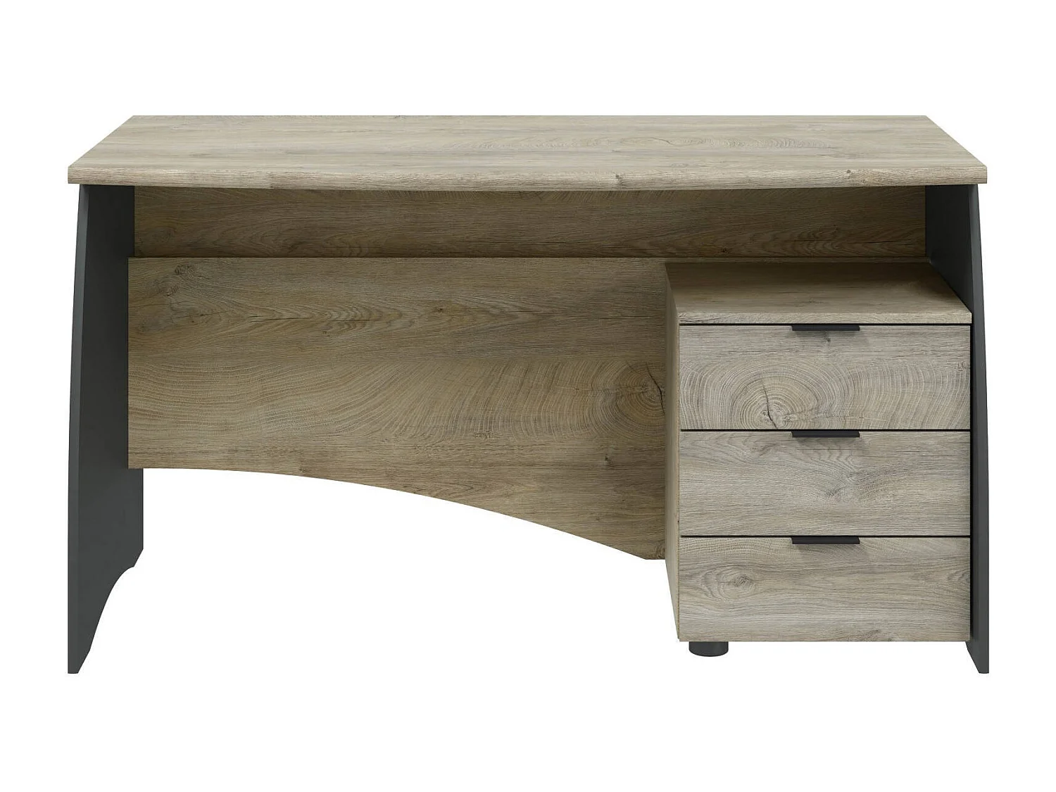 Bureau Carrollton, Bureau, Table d'étude PC avec 3 tiroirs, 136x67h74 cm, Chêne et Anthracite
