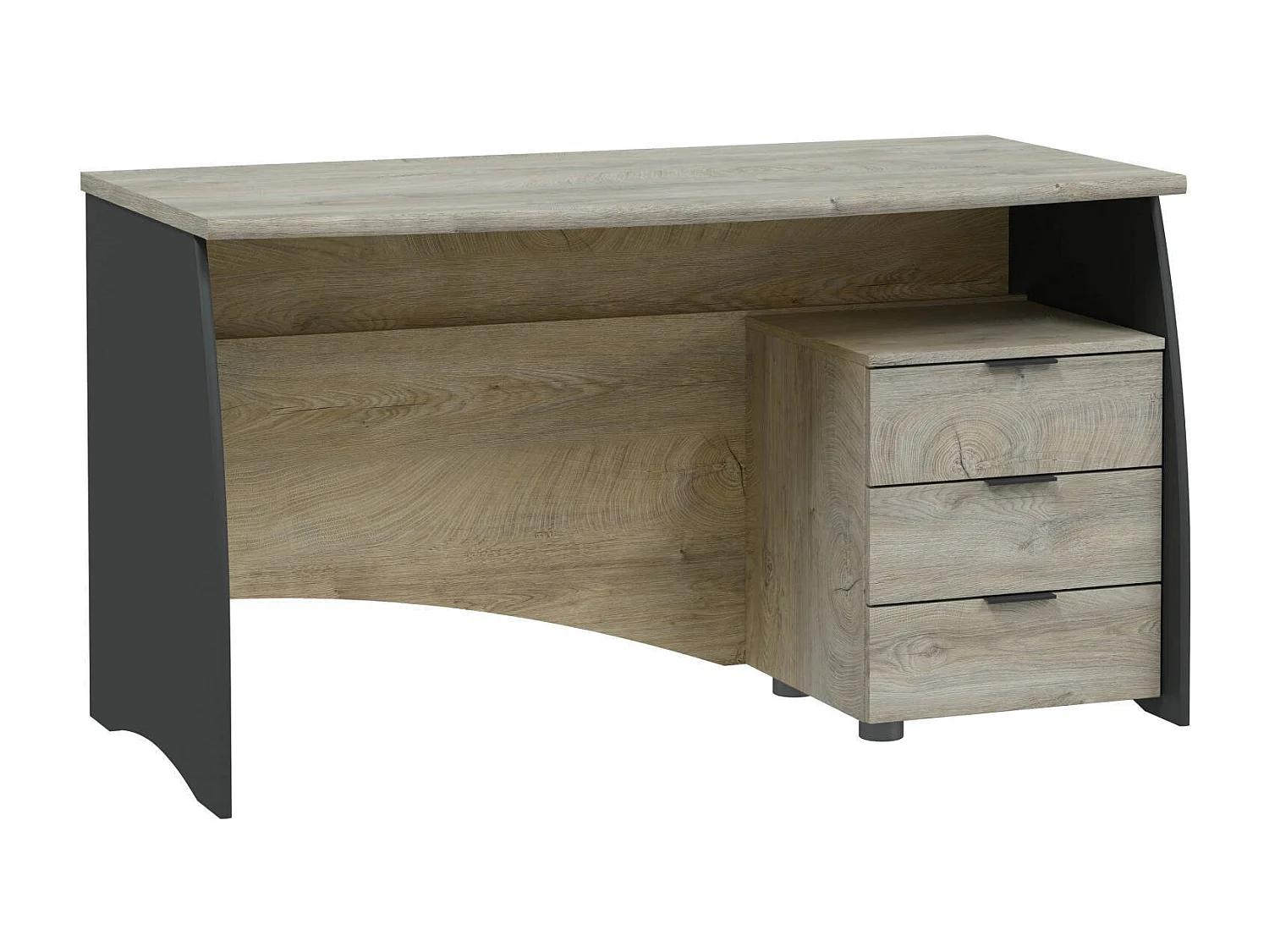Bureau Carrollton, Bureau, Table d'étude PC avec 3 tiroirs, 136x67h74 cm, Chêne et Anthracite