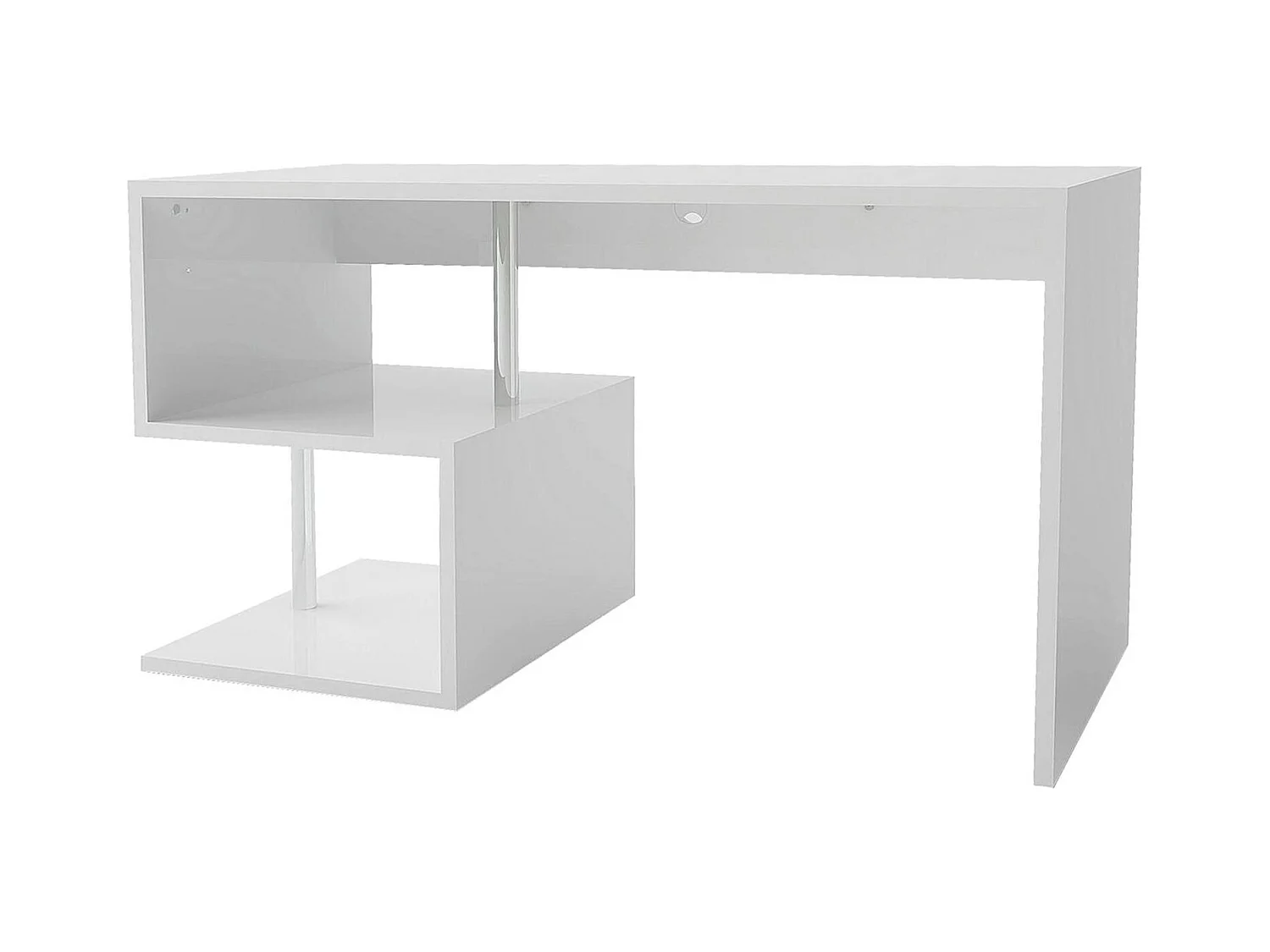 Valerio bureau, Lineair pc-bureau, Multifunctionele kantoortafel, Ruimtebesparend bureau met meerdere posities, 100% Made in Italy, 140x60h78 cm, Glanzend wit