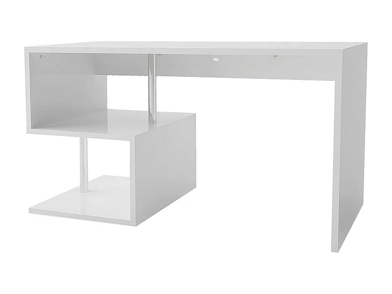 Bureau Valerio, Bureau PC Linéaire, Table de bureau polyvalente, Bureau gain de place multi-positions, 100% Made in Italy, 140x60h78 cm, Blanc brillant