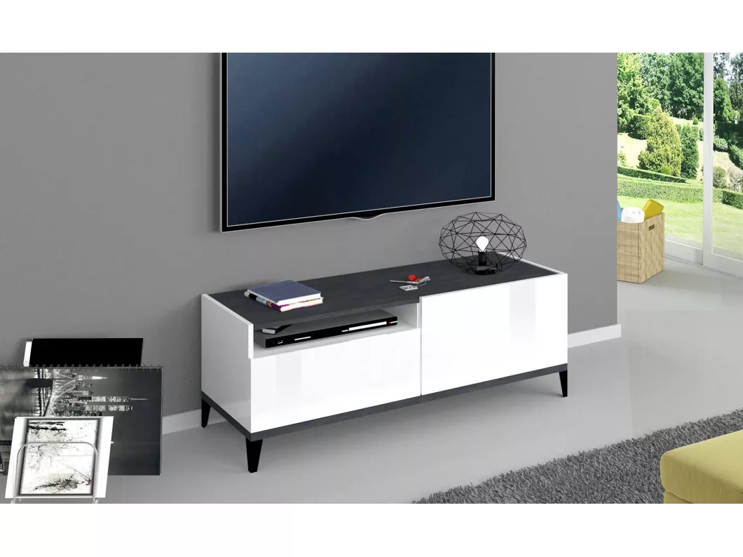 Kauf Unique TV-Schrank Bryan, niedriges Wohnzimmer-Sideboard, Fernsehständer-Basis, 100 % Made in Italy, 120 x 40 x 47 cm, glänzendes Weiß und Schiefer,