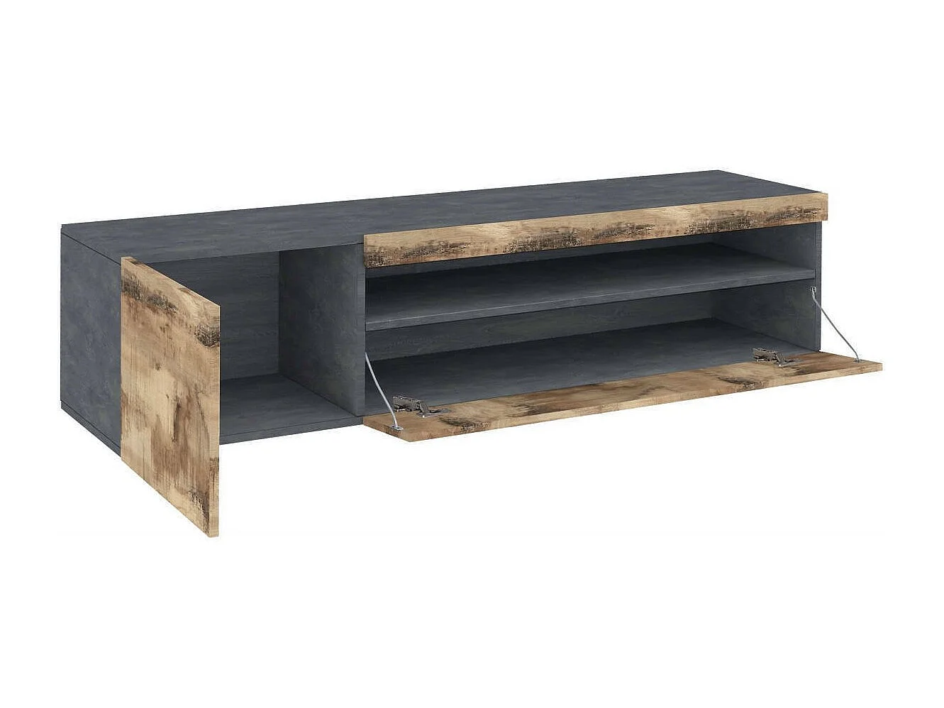 Meuble TV Claudio, Buffet bas de salon, Base pour meuble TV, 100% Made in Italy, 150x40h37 cm, Ardoise et Érable