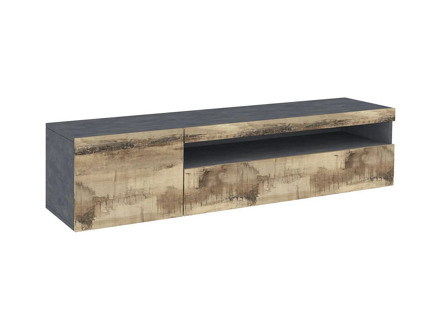 Meuble TV Claudio, Buffet bas de salon, Base pour meuble TV, 100% Made in Italy, 150x40h37 cm, Ardoise et Érable