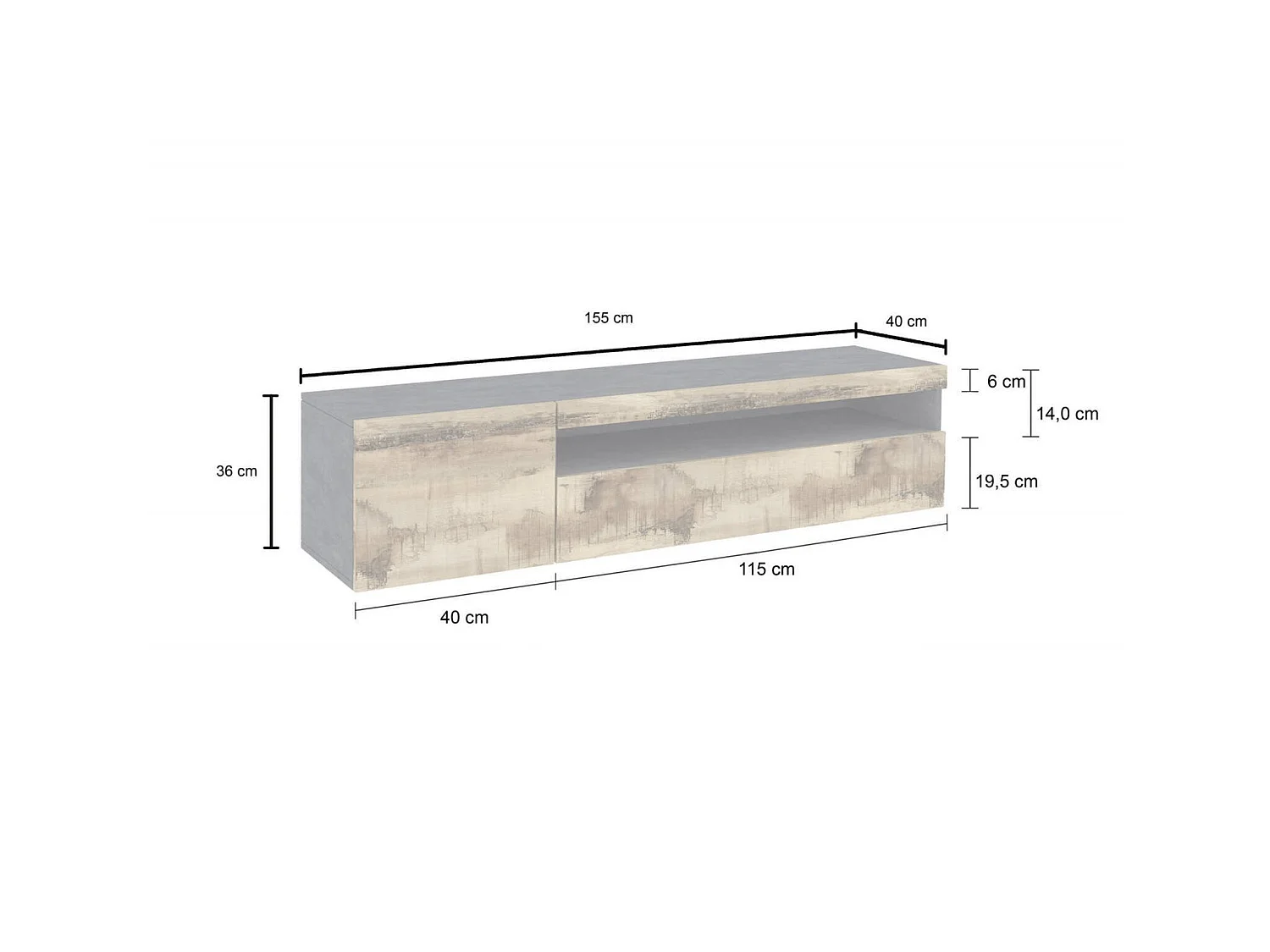 Móvel de TV Claudio, Aparador baixo de sala, Base de móvel de televisão, 100% Fabricado na Itália, 150x40h37 cm, Ardósia e Bordo