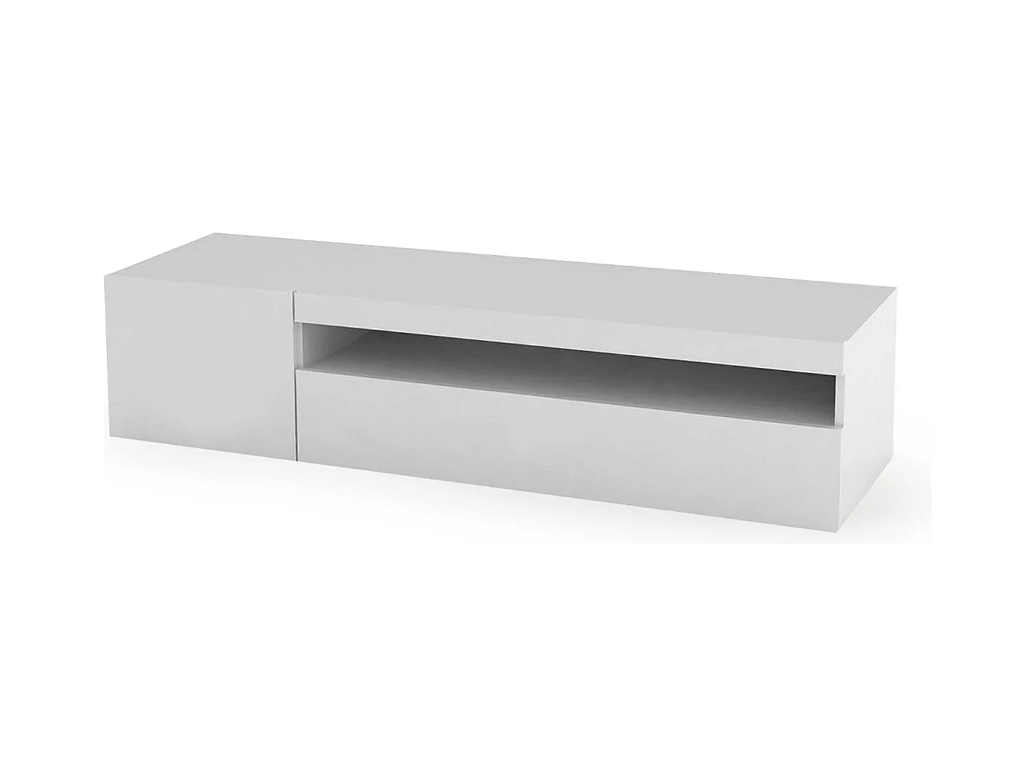Meuble TV Roberto, Buffet bas de salon avec 2 portes, Base pour meuble TV, 100% Made in Italy, 150x40h37 cm, Blanc brillant, avec lumière LED