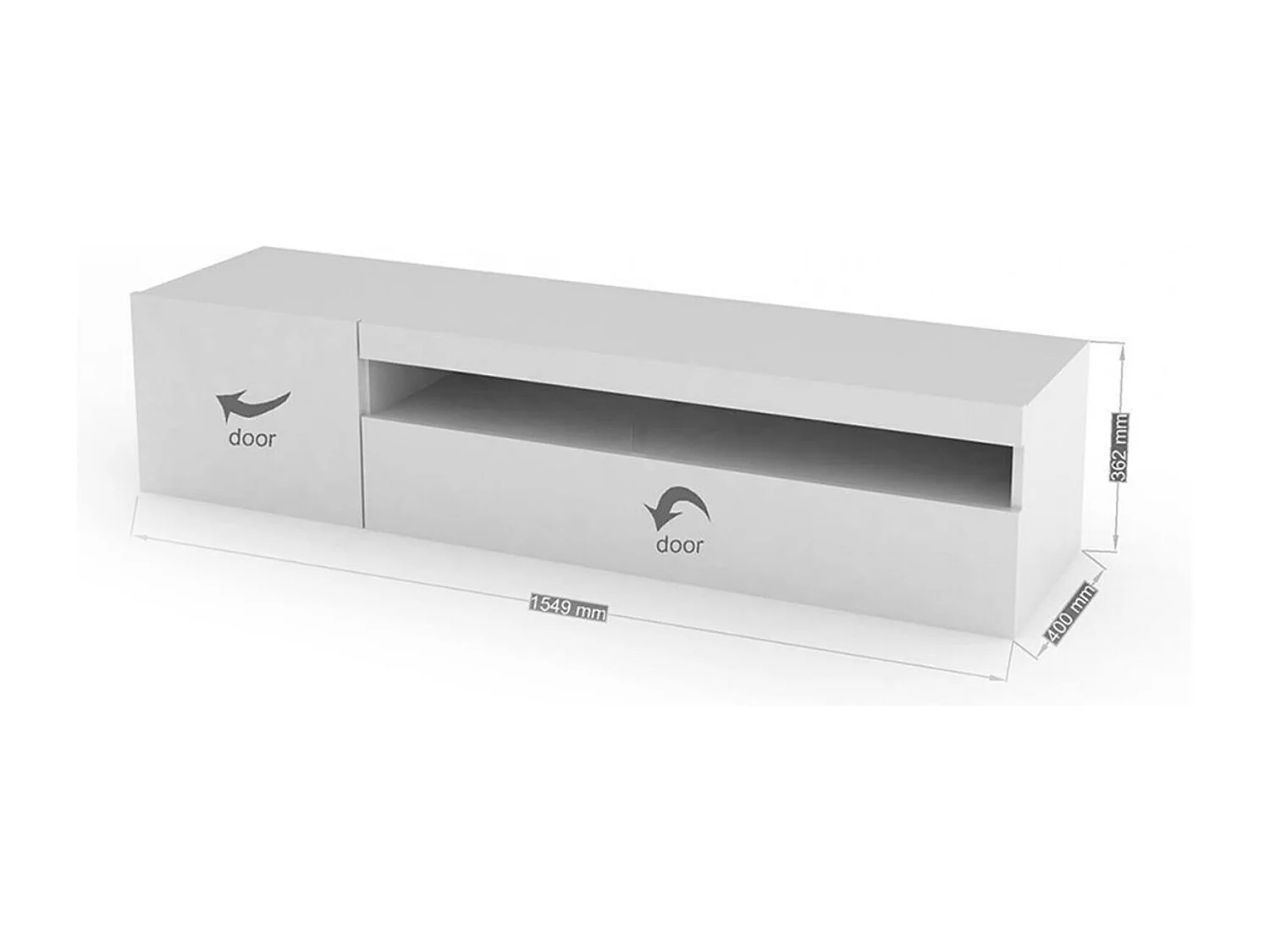 Móvel de TV Roberto, Aparador baixo de sala com 2 portas, Base de móvel de televisão, 100% Fabricado na Itália, 150x40h37 cm, Branco brilhante, com luz LED