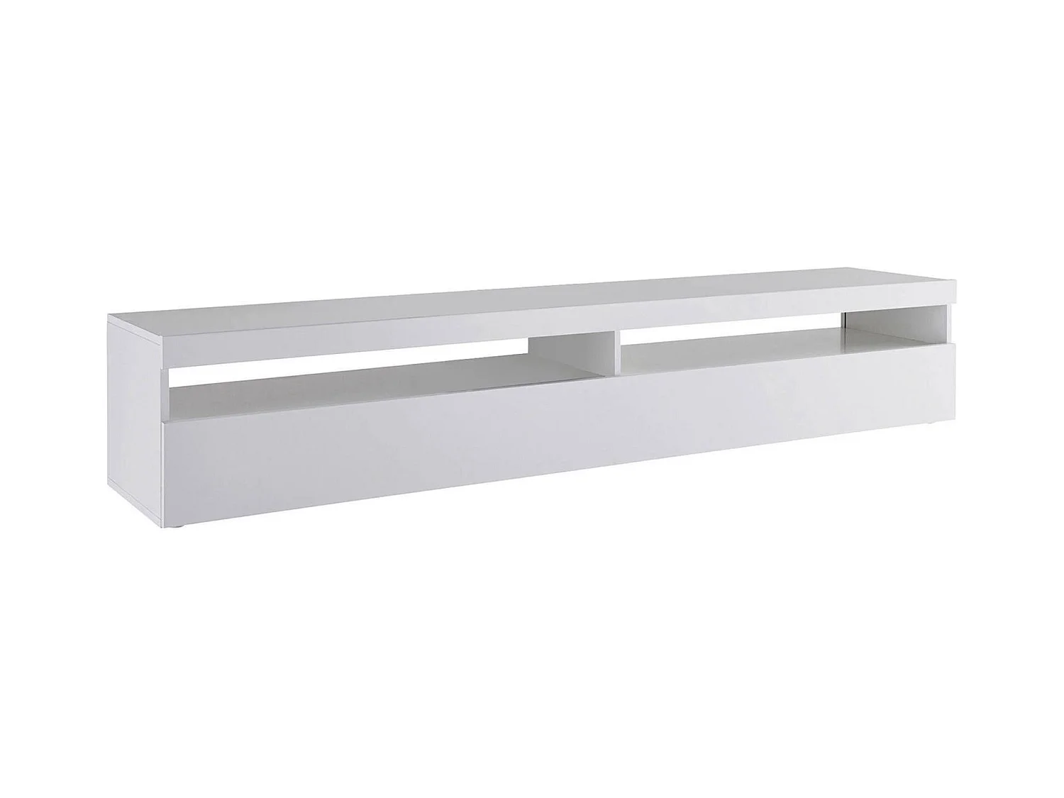 Meuble TV David, Buffet bas de salon, Base pour meuble TV, 100% Made in Italy, 200x45h36 cm, Blanc brillant, avec lumière LED