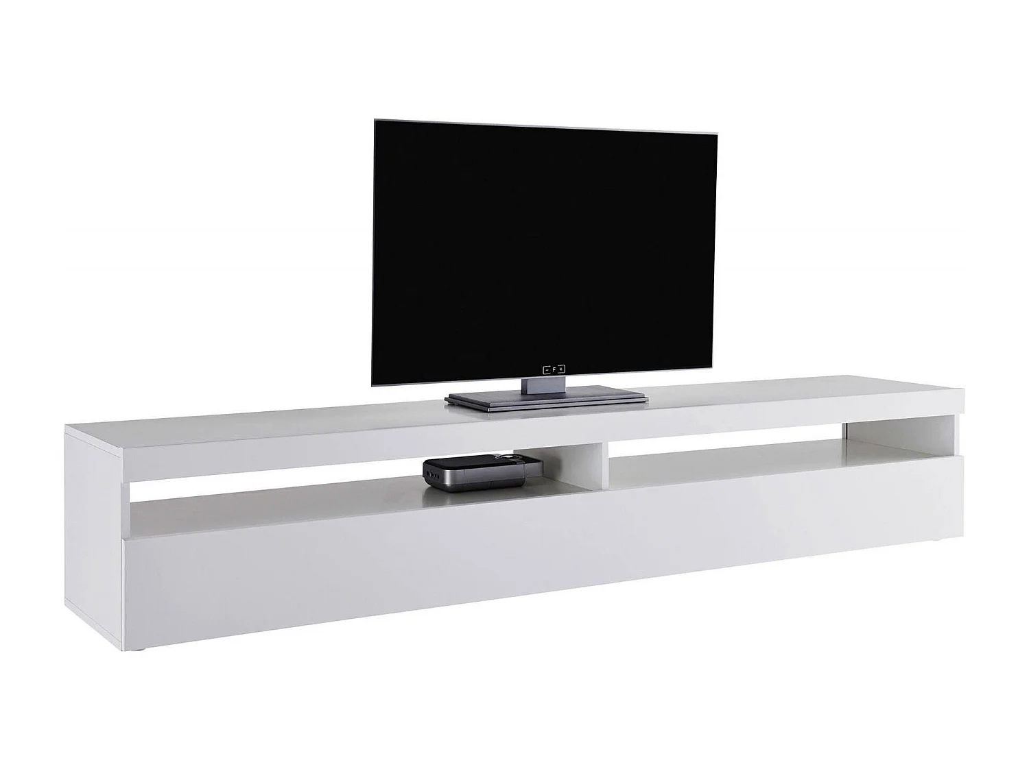 TV-Schrank David, niedriges Wohnzimmer-Sideboard, Fernsehständer-Basis, 100 % Made in Italy, 200 x 45 x 36 cm, glänzend weiÃŸ, mit LED-Licht