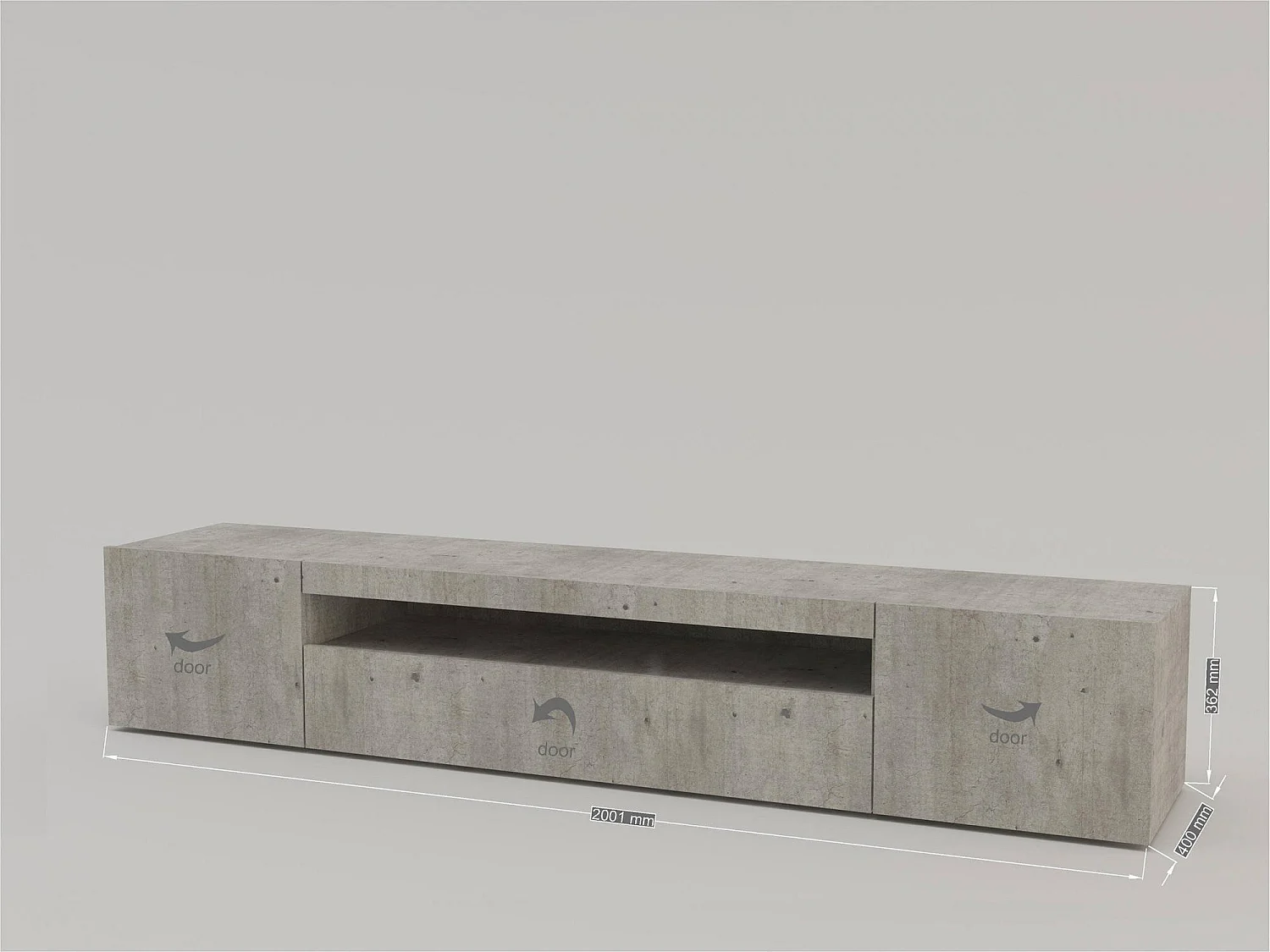 Meuble TV Jesse, Buffet bas de salon avec 3 portes, Base pour meuble TV, 100% Made in Italy, 200x40h37 cm, Ciment