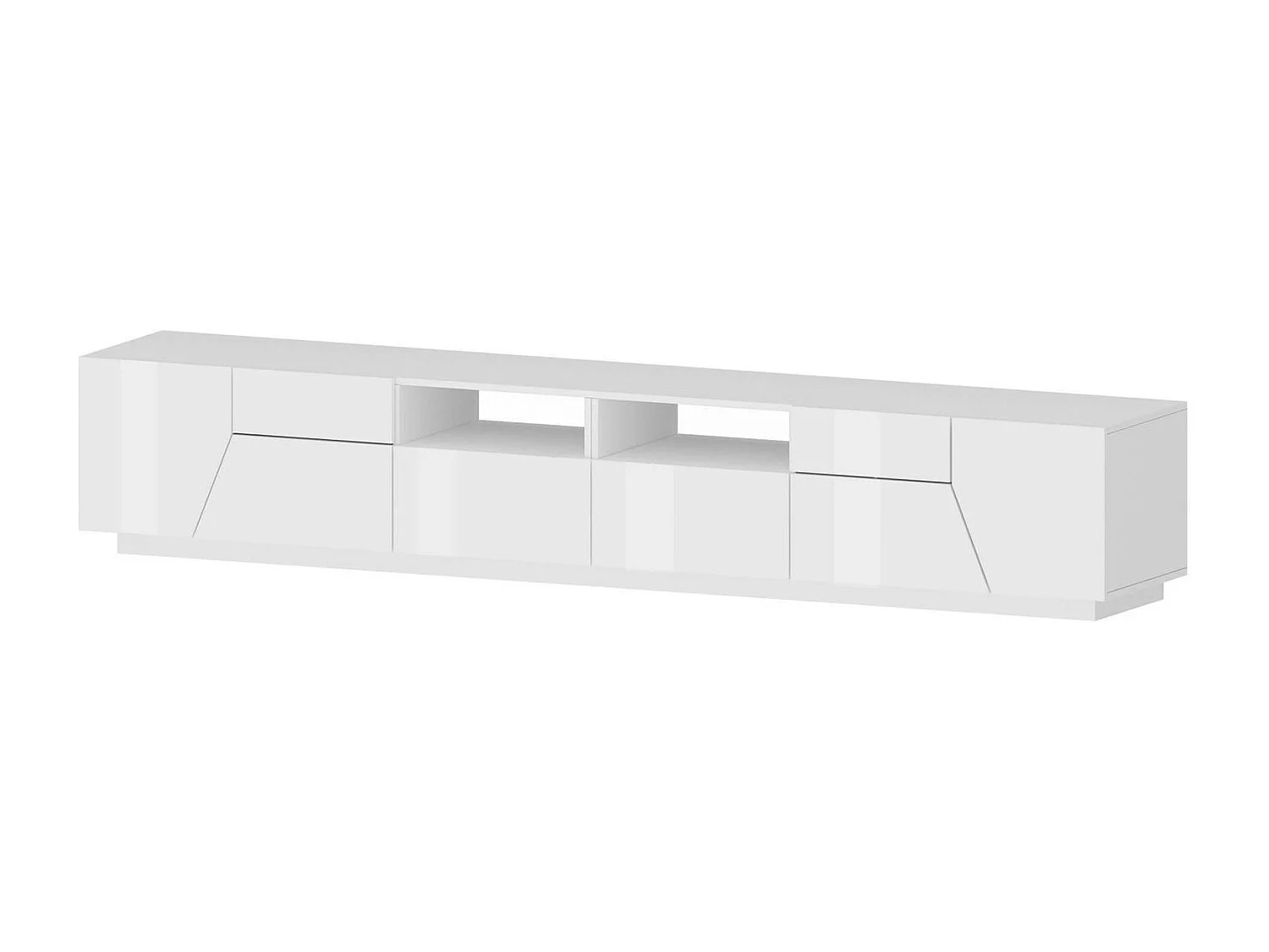 Meuble TV Gregorio, Buffet bas de salon avec 4 portes, Base pour meuble TV, 100% Made in Italy, 260x43h46 cm, Blanc brillant