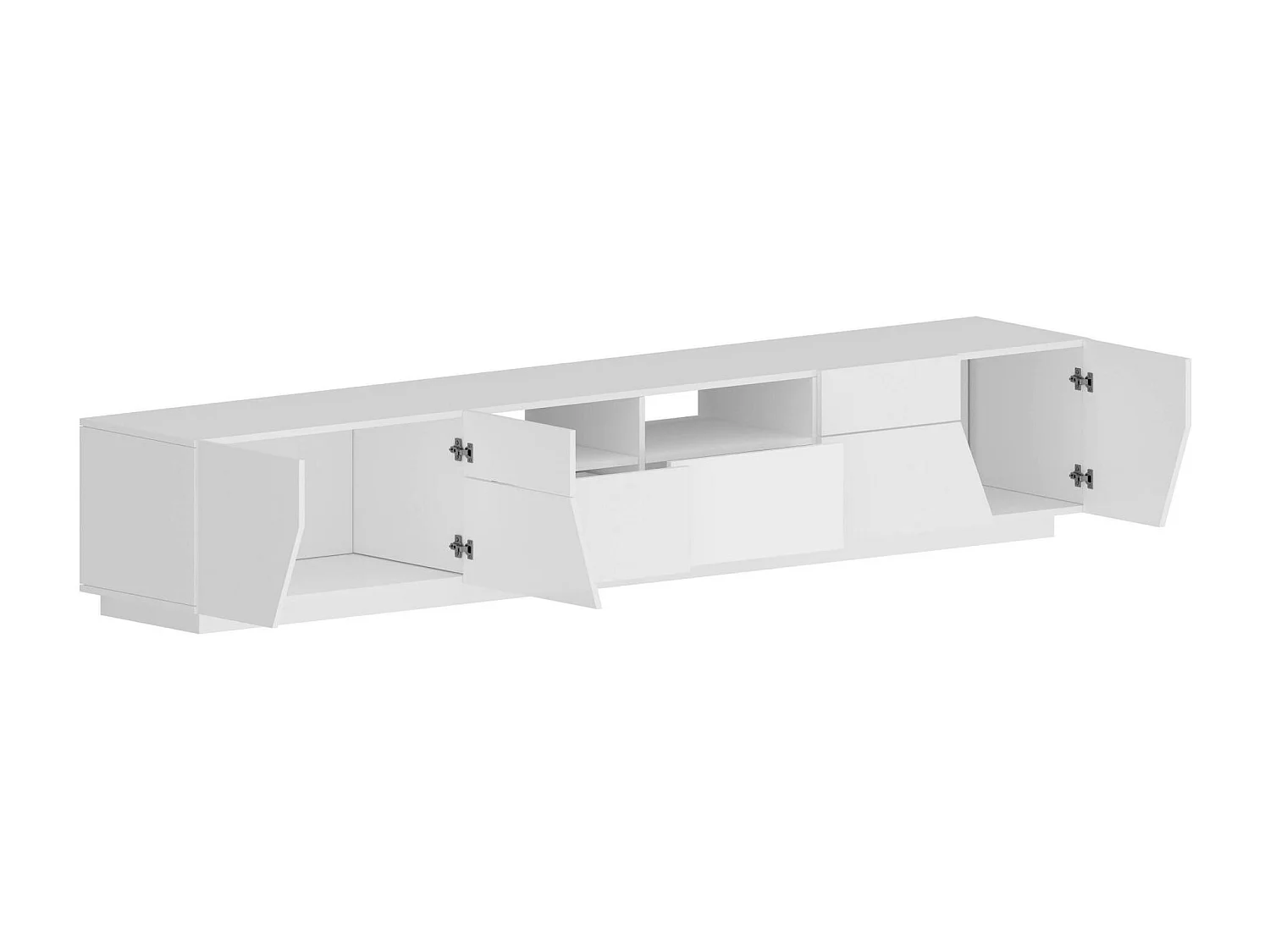 Meuble TV Gregorio, Buffet bas de salon avec 4 portes, Base pour meuble TV, 100% Made in Italy, 260x43h46 cm, Blanc brillant