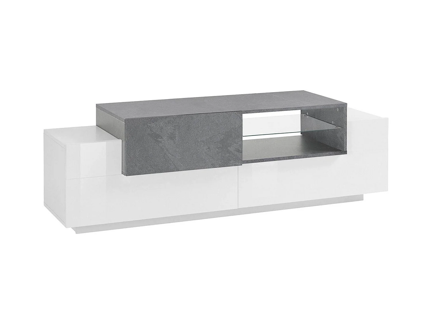 Meuble TV Pablo, Buffet bas de salon, Base pour meuble TV, 100% Made in Italy, 160x45h51 cm, Blanc brillant et ardoise