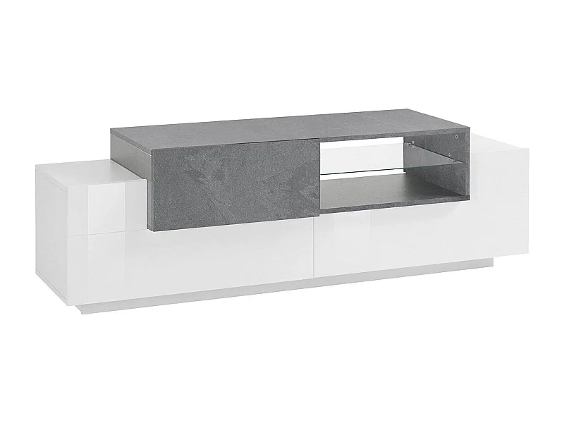 Meuble TV Pablo, Buffet bas de salon, Base pour meuble TV, 100% Made in Italy, 160x45h51 cm, Blanc brillant et ardoise