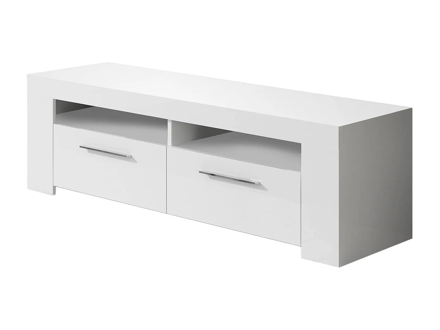 Meuble TV Stamford, Buffet pour télévision de salon, Meuble TV 2 portes, Buffet bas pour salon, 120x42h40 cm, Blanc brillant