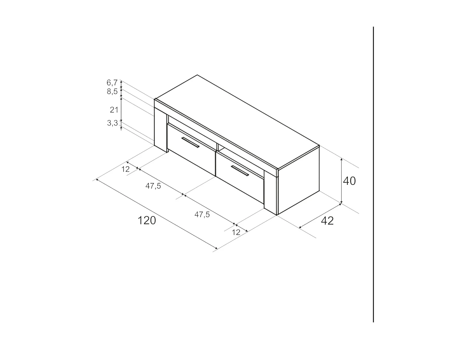 Meuble TV Stamford, Buffet pour télévision de salon, Meuble TV 2 portes, Buffet bas pour salon, 120x42h40 cm, Blanc brillant
