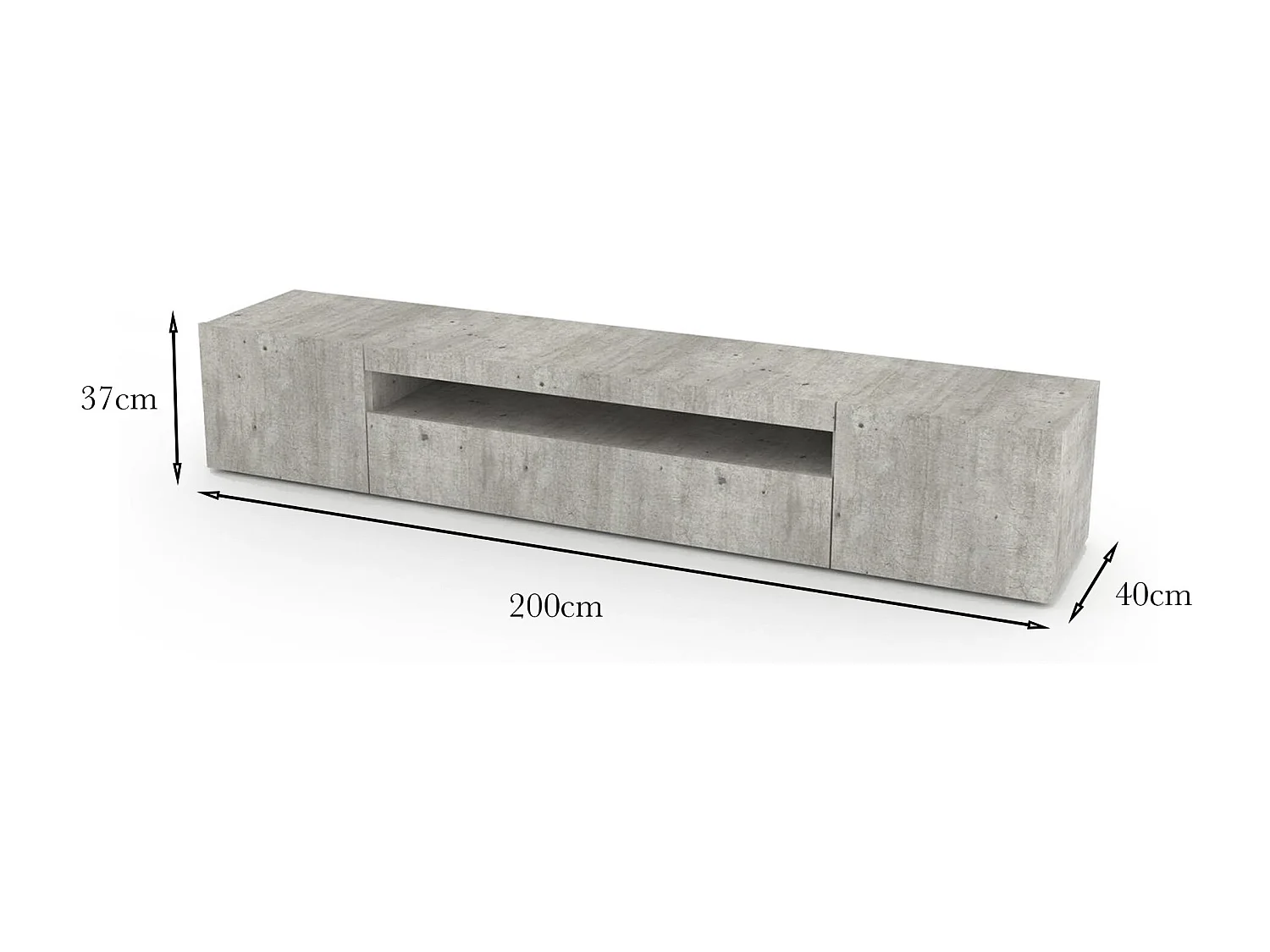 Meuble TV Jesse, Buffet bas de salon avec 3 portes, Base pour meuble TV, 100% Made in Italy, 200x40h37 cm, Ciment, avec lumière LED