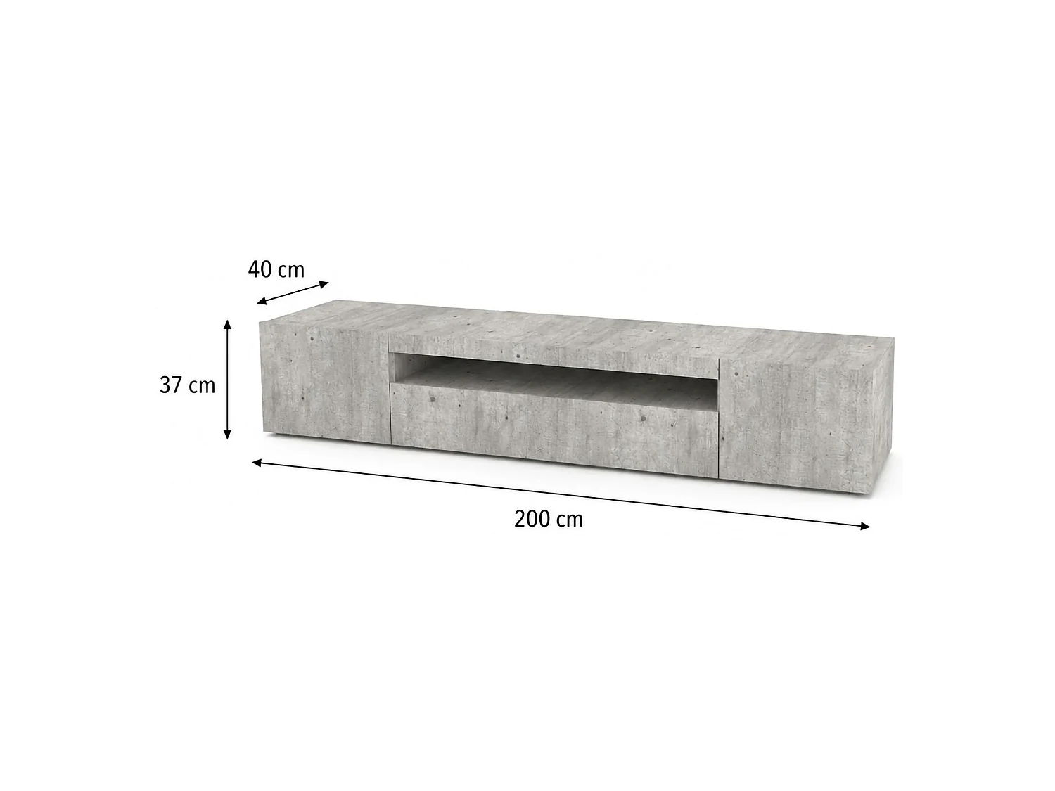 Mobile porta TV Jesse, Credenza bassa da soggiorno a 3 ante, Base porta televisione, 100% Made in Italy, cm 200x40h37, Cemento, con luce LED