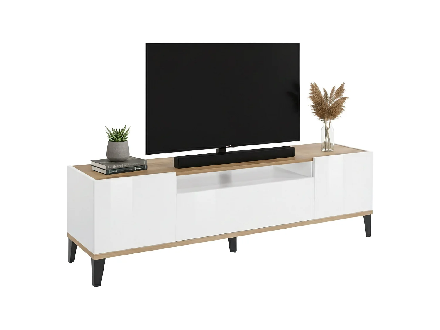 Móvel de TV Ivan, Aparador baixo de sala com 2 portas, Base de móvel de televisão, 100% Fabricado na Itália, 160x40h47 cm, Branco brilhante e bordo