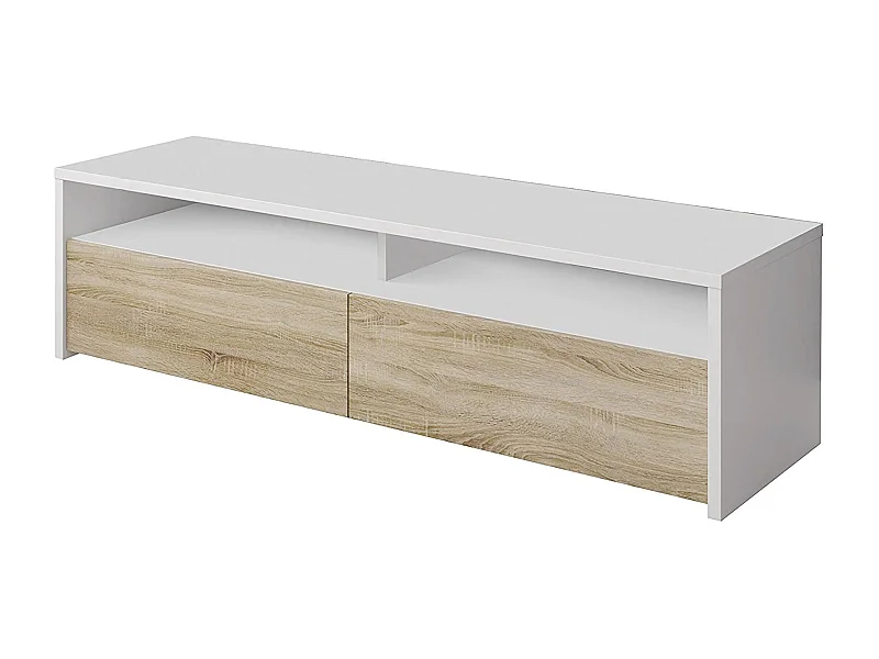 Henderson Mueble TV, Mueble TV, Buffet bajo moderno para salón, Aparador de televisión para salón con 2 puertas, 130x40h36 cm, Blanco brillo