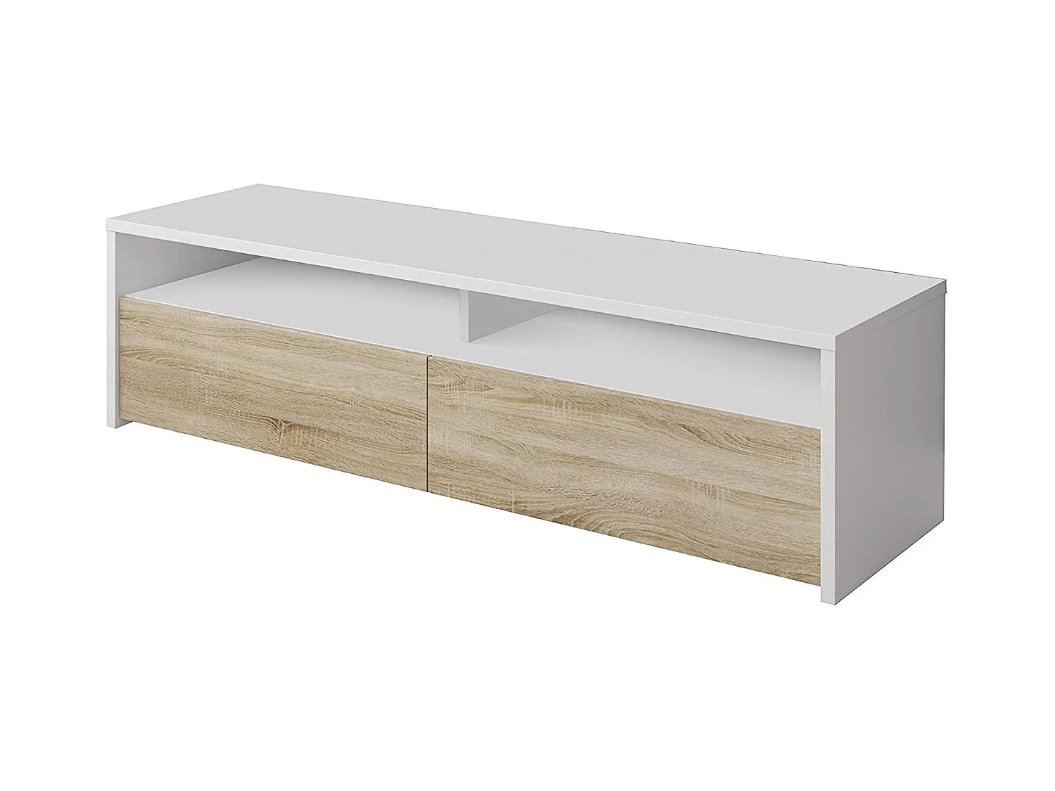 Meuble TV Henderson, Meuble TV, Buffet de salon bas moderne, Buffet télévision de salon avec 2 portes, 130x40h36 cm, Blanc brillant