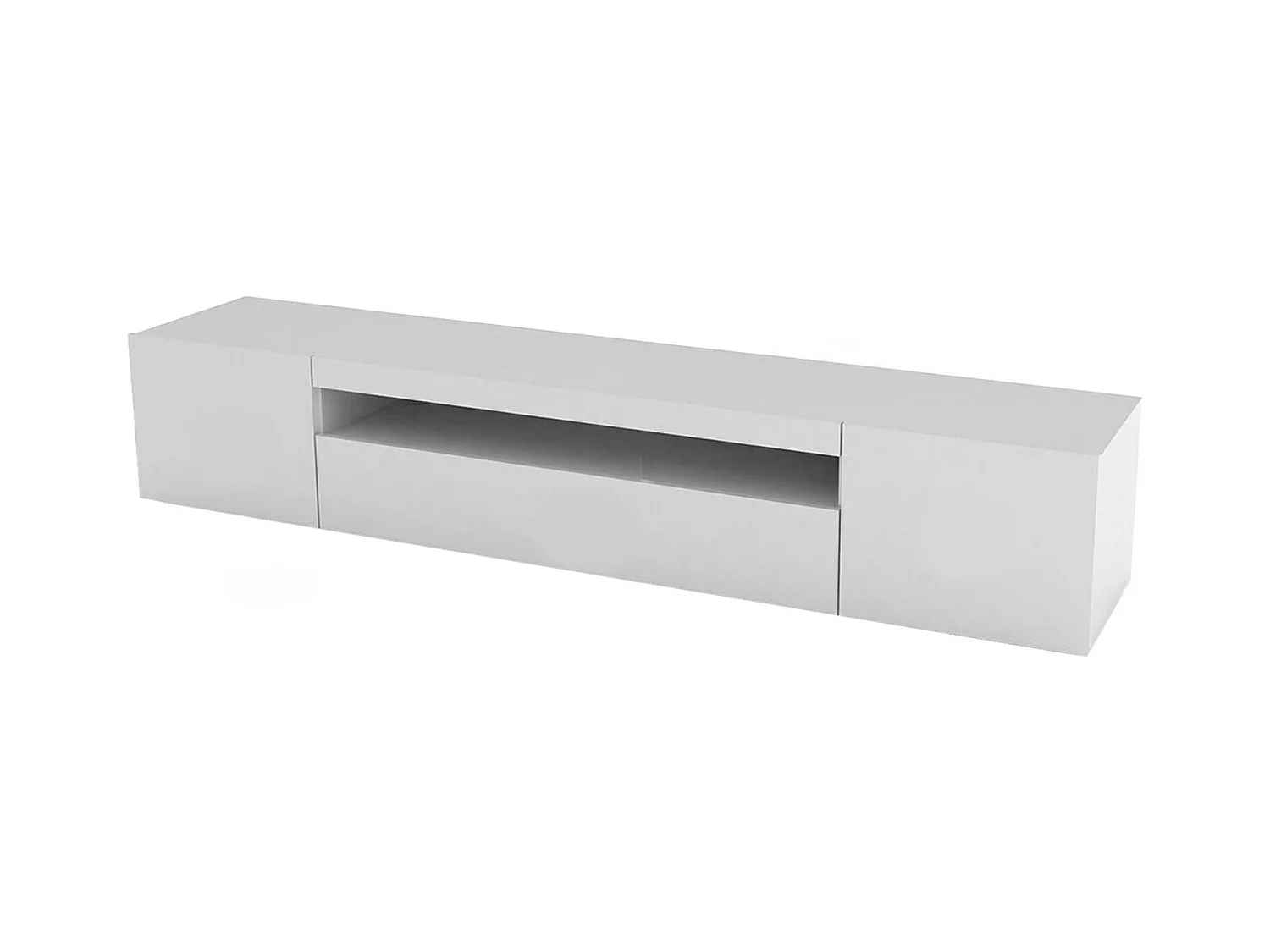 Meuble TV Jesse, Buffet bas de salon avec 3 portes, Base pour meuble TV, 100% Made in Italy, 200x40h37 cm, Blanc brillant, avec lumière LED