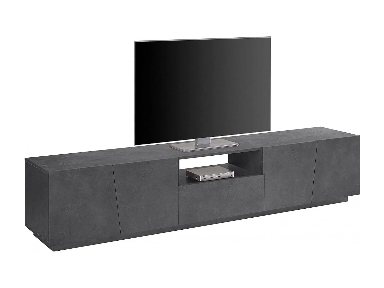 Meuble TV Paul, Buffet bas de salon, Base pour meuble TV, 100% Made in Italy, 220x43h46 cm, Ardoise