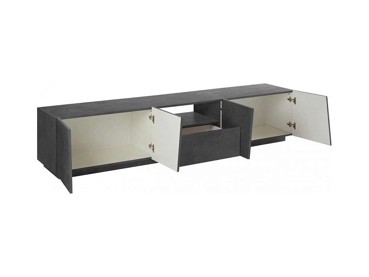 TV-Schrank Paul, niedriges Wohnzimmer-Sideboard, Fernsehständer-Basis, 100 % Made in Italy, 220 x 43 x 46 cm, Schiefer,