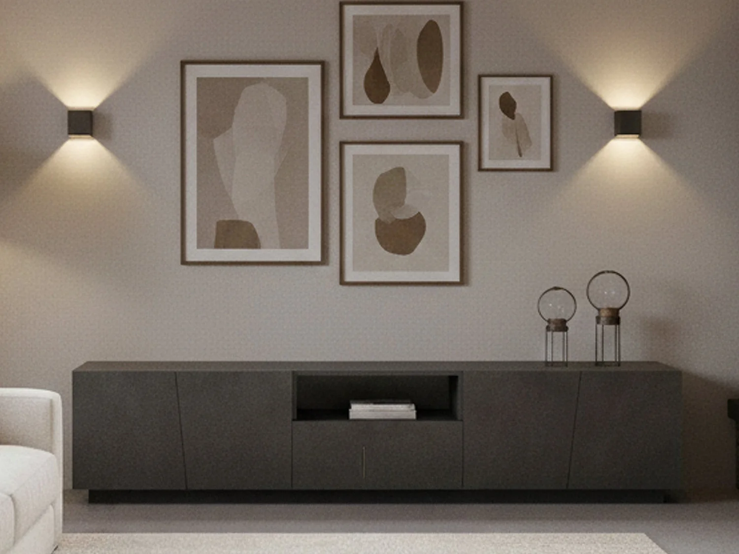 Mobile porta TV Paul, Credenza bassa da soggiorno, Base porta televisione, 100% Made in Italy, cm 220x43h46, Ardesia