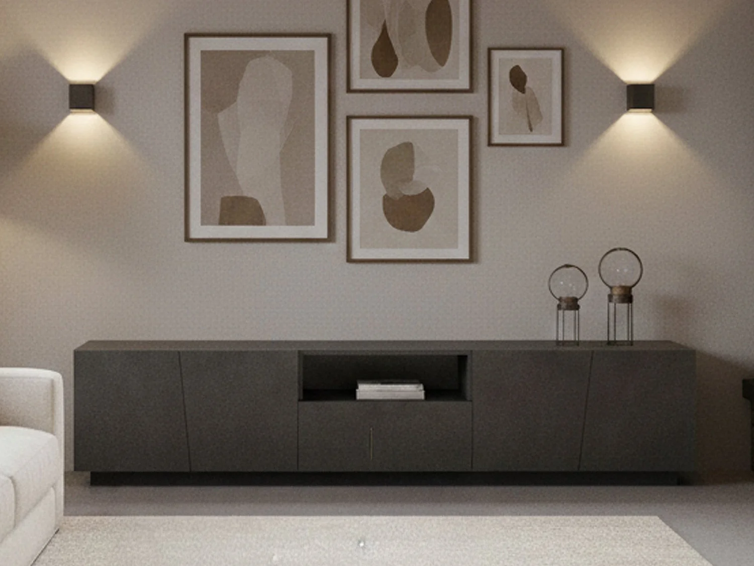 Mobile porta TV Paul, Credenza bassa da soggiorno, Base porta televisione, 100% Made in Italy, cm 220x43h46, Ardesia