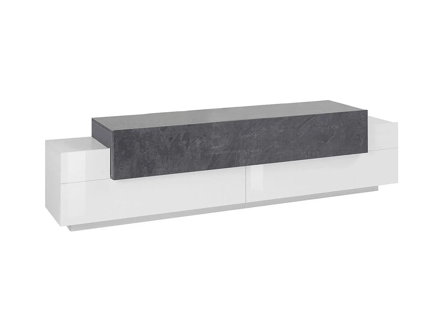 Meuble TV Teo, Buffet bas de salon, Base pour meuble TV, 100% Made in Italy, 200x45h52 cm, Blanc brillant et ardoise
