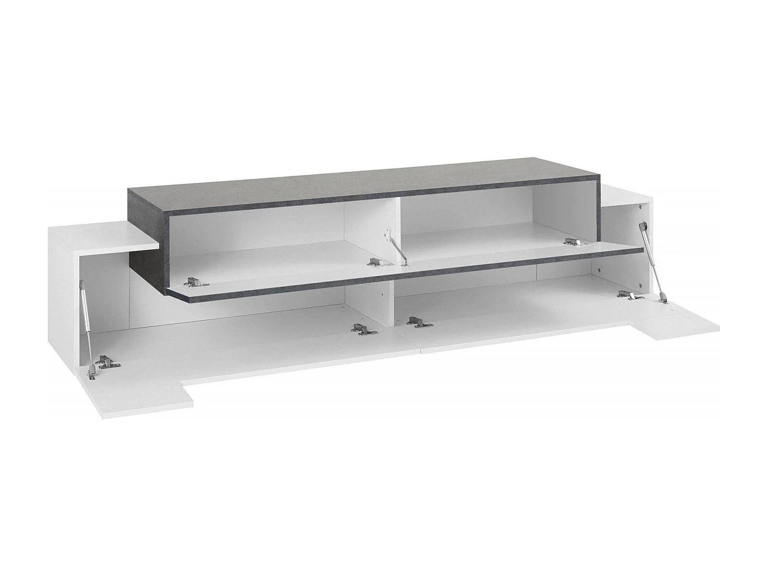 Meuble TV Teo, Buffet bas de salon, Base pour meuble TV, 100% Made in Italy, 200x45h52 cm, Blanc brillant et ardoise