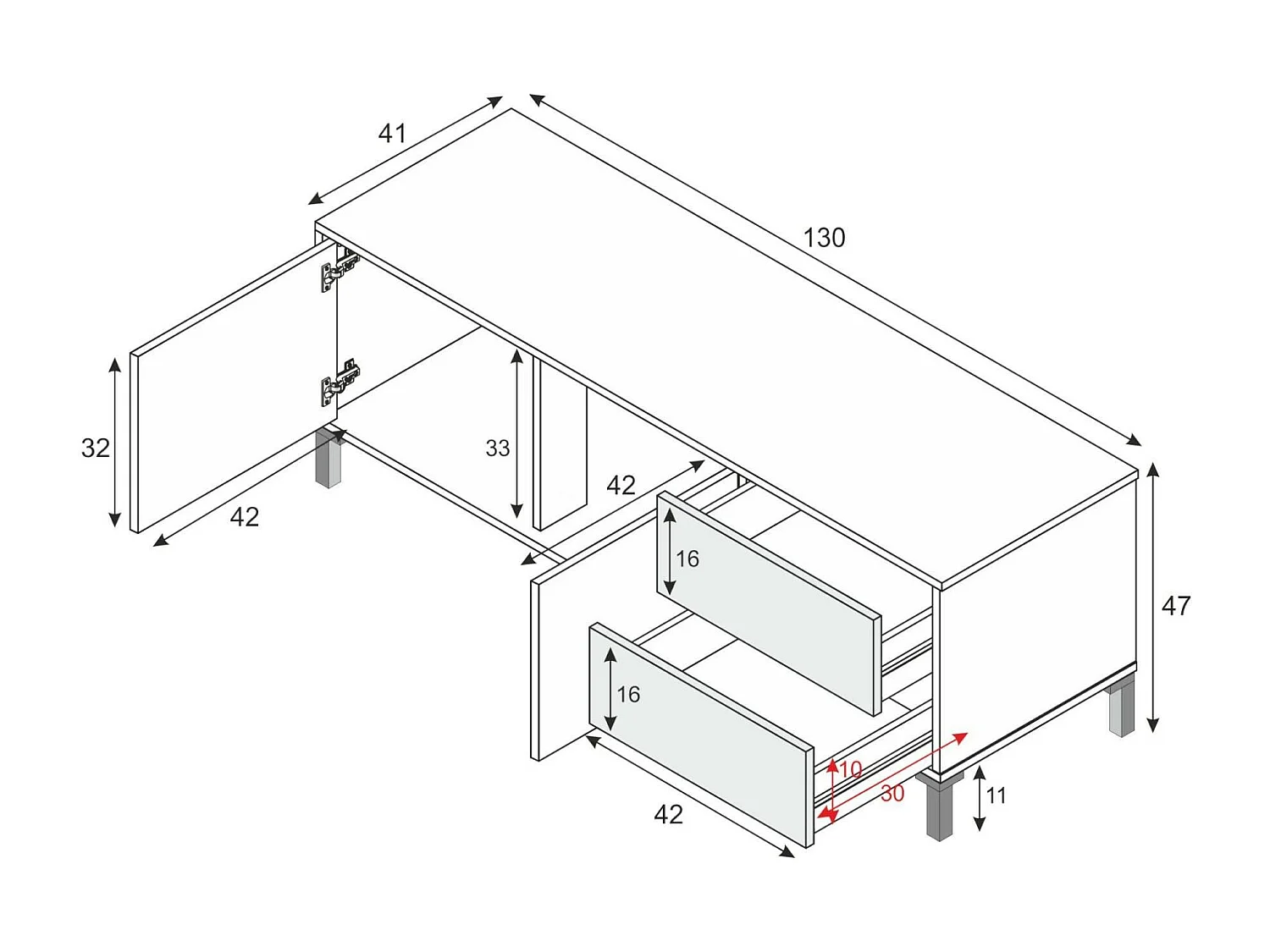 Meuble TV Cary, Buffet pour télévision avec 2 portes, Meuble TV de salon, Meuble TV, Buffet pour salon, 130x41h47 cm, Chêne et Blanc