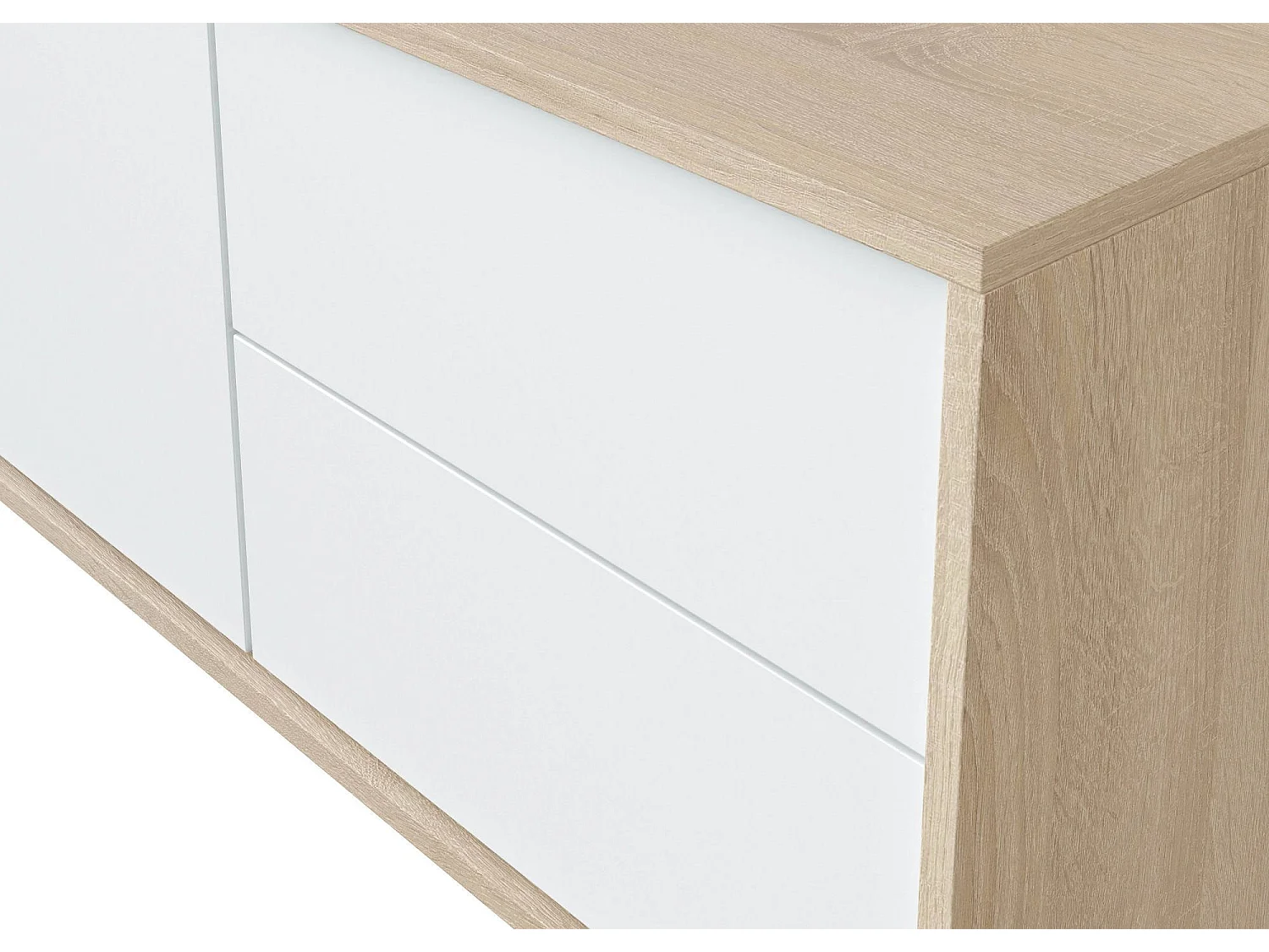Meuble TV Cary, Buffet pour télévision avec 2 portes, Meuble TV de salon, Meuble TV, Buffet pour salon, 130x41h47 cm, Chêne et Blanc