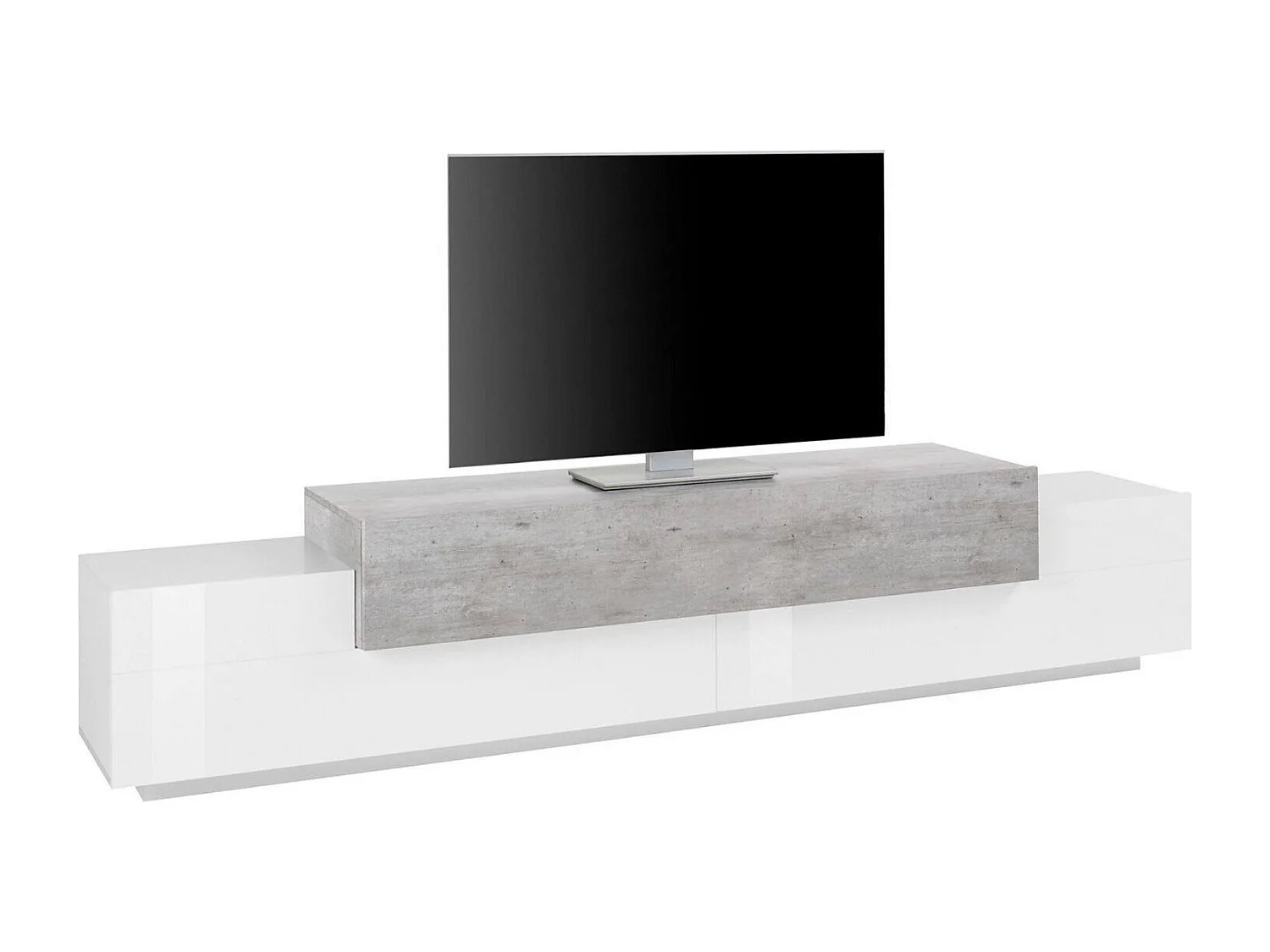 Dmora Tv-meubel Nico 45x240x52h cm Wit Glanzend 3 Planken 4 Vakjes, 3 Deuren Made in Italy