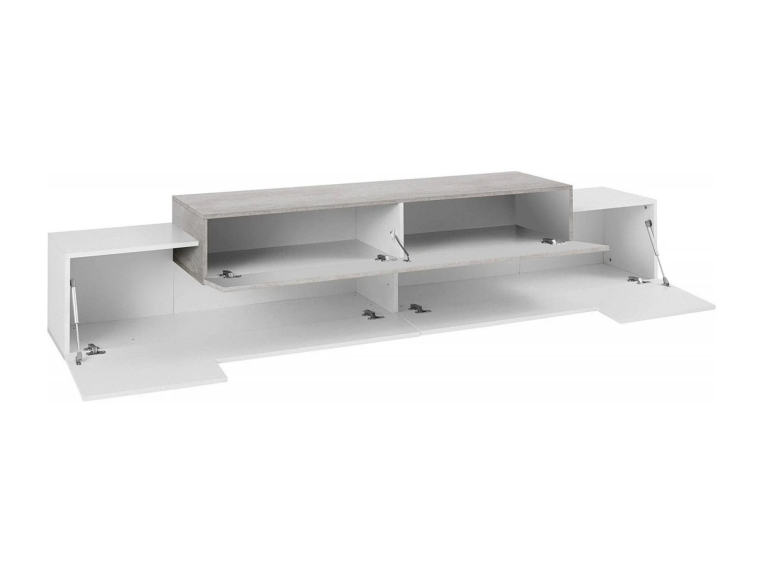 Móvel de TV Nico, Aparador baixo de sala, Base de móvel de televisão, 100% Fabricado na Itália, 240x45h52 cm, Branco brilhante e concreto