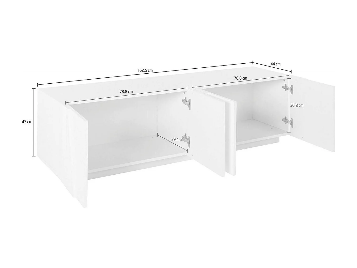 Meuble TV Raul, Buffet bas de salon, Base pour meuble TV, 100% Made in Italy, 162x44h46 cm, Blanc brillant
