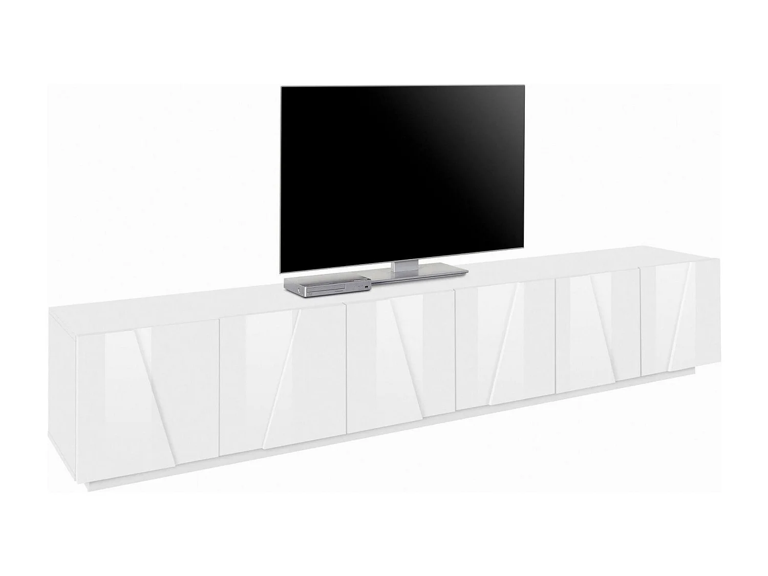 Móvel de TV Lucas, Aparador baixo da sala, Base de móvel de televisão, 100% Fabricado na Itália, 244x44h46 cm, Branco brilhante