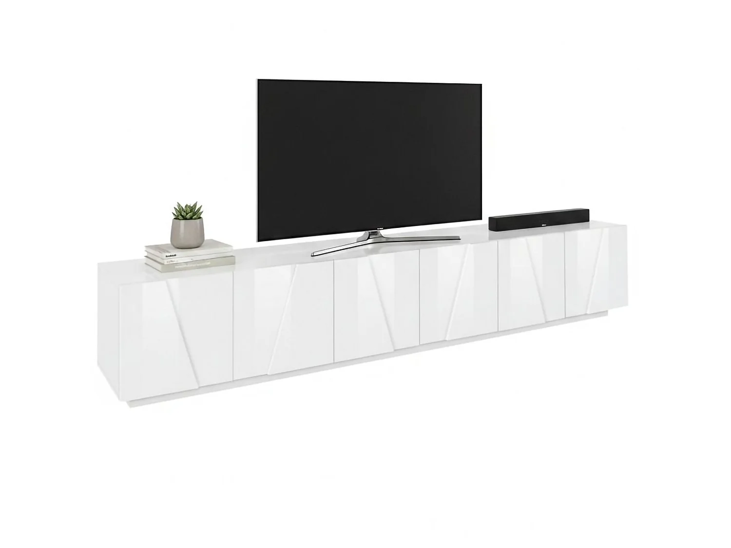 Meuble TV Lucas, Buffet bas de salon, Base pour meuble TV, 100% Made in Italy, 244x44h46 cm, Blanc brillant