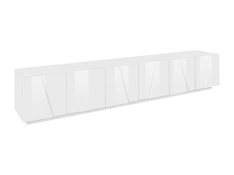 Mobile porta TV Lucas, Credenza bassa da soggiorno, Base porta televisione, 100% Made in Italy, cm 244x44h46, Bianco lucido