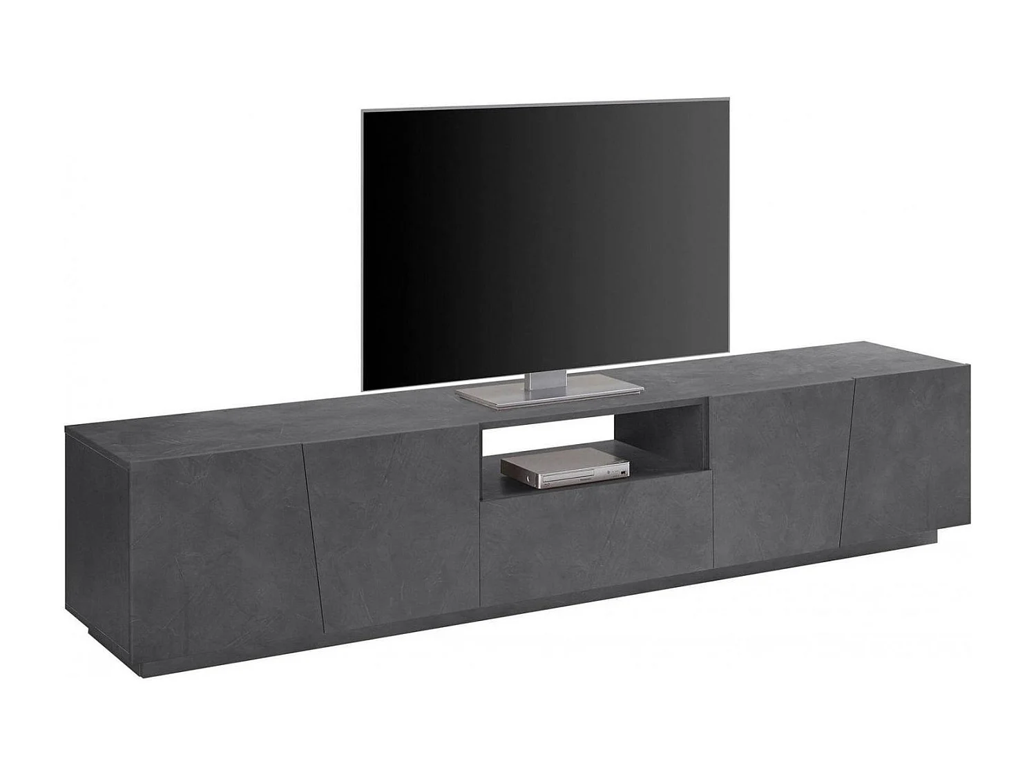 Dmora Televisiekast Paul 43x220x46h cm Leigrijs, 1 plank, 1 lade, klapdeur, Made in Italy