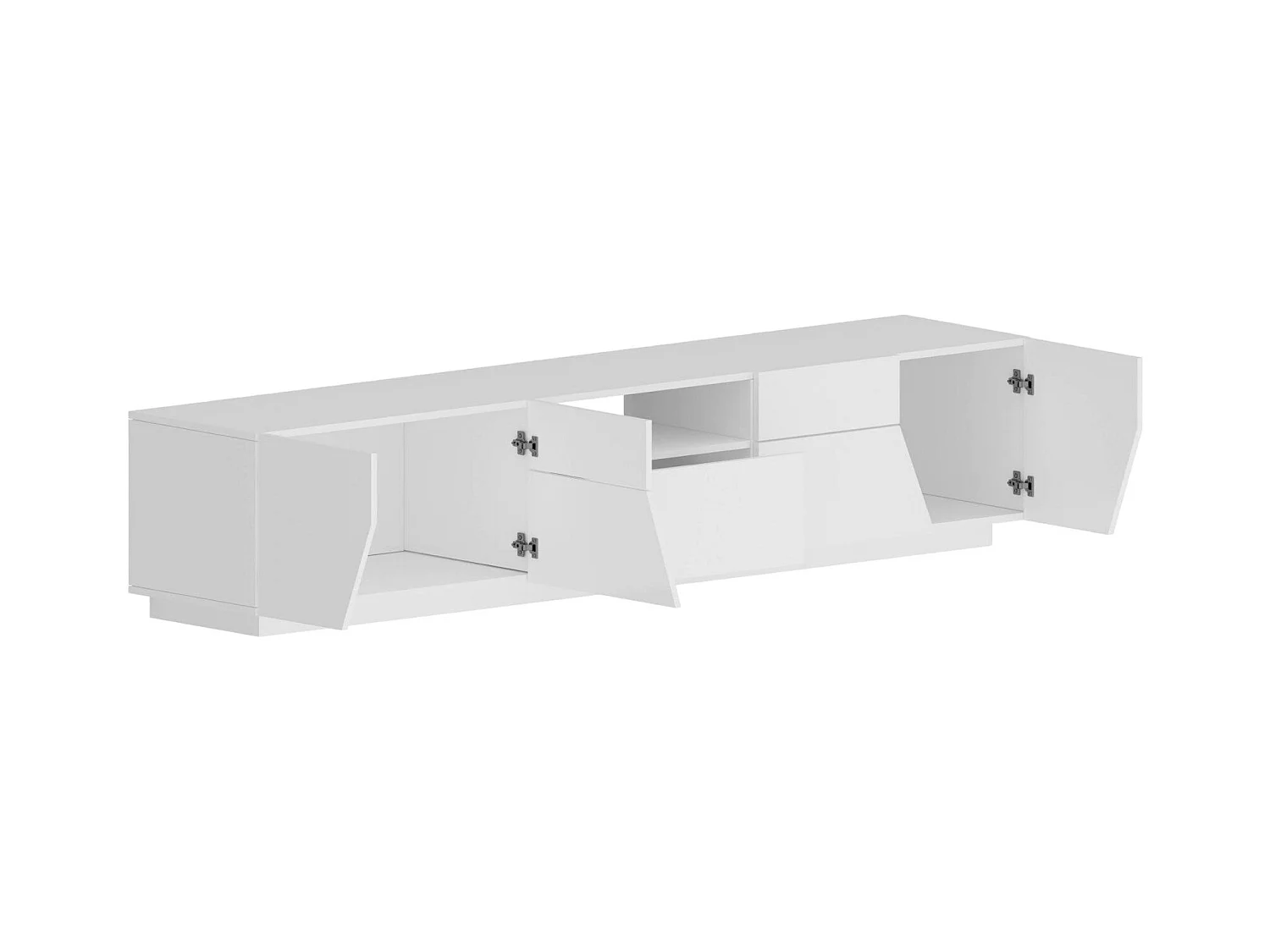 Jacopo TV-meubel, Laag woonkamerdressoir, Onderstel televisiemeubel, 100% Made in Italy, 220x43h46 cm, Glanzend wit