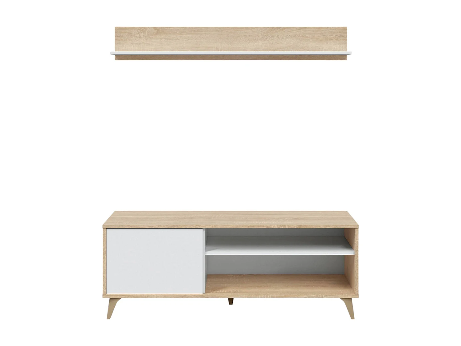 Meuble TV Mesa, Buffet pour télévision de salon avec 1 porte, Meuble TV de salon, Buffet design, 135x40h50 cm, Chêne