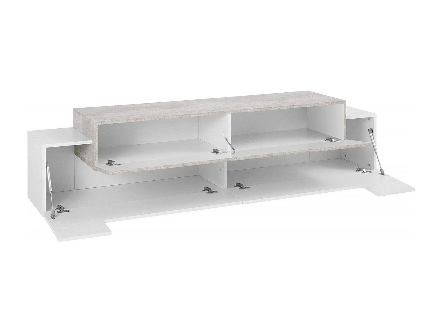 Meuble TV Teo, Buffet bas de salon, Base pour meuble TV, 100% Made in Italy, 200x45h52 cm, Blanc brillant et ciment