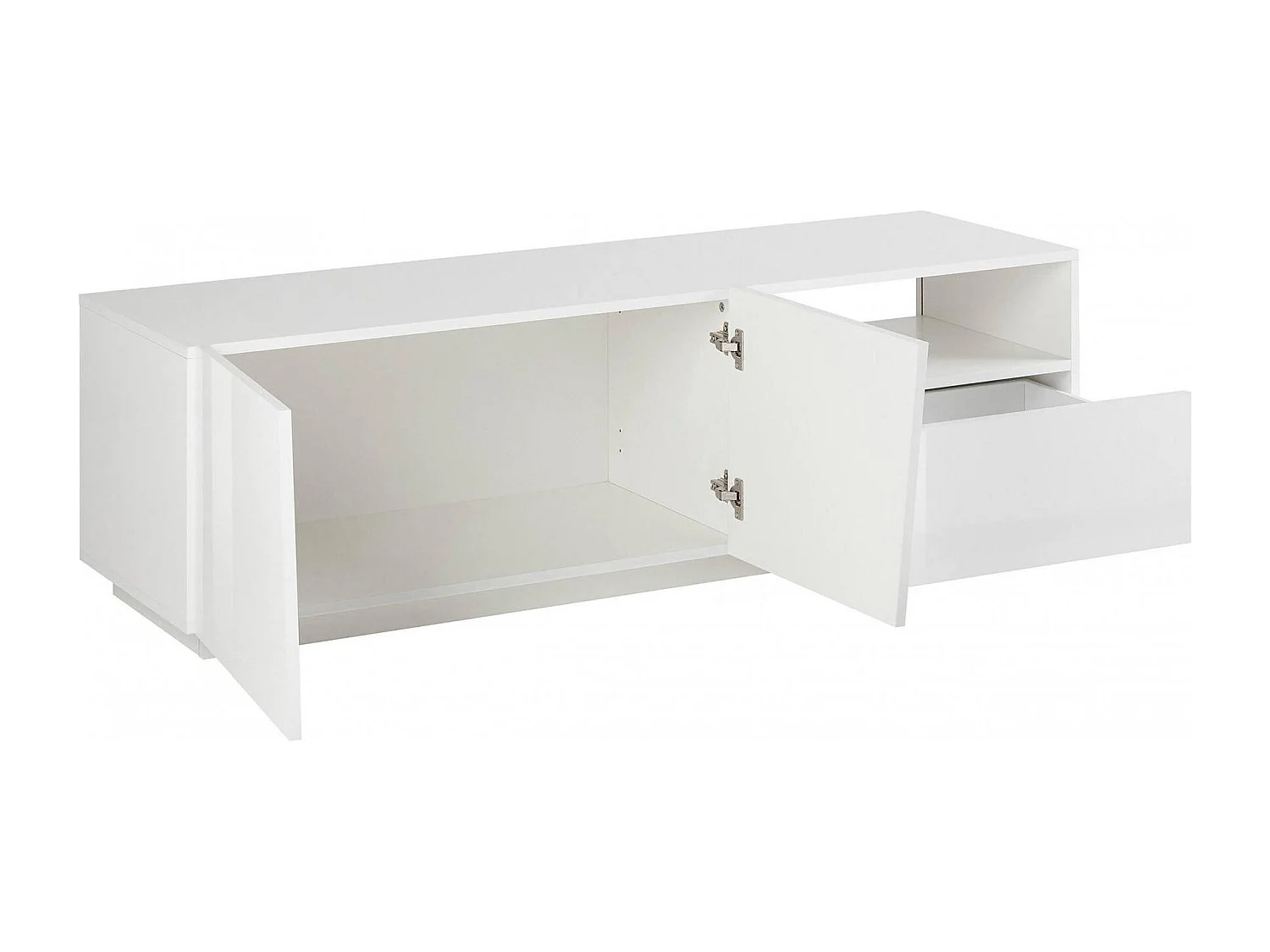 TV-Schrank Nino, niedriges Wohnzimmer-Sideboard mit 2 Türen, Fernsehständer-Basis, 100 % Made in Italy, 150 x 43 x 46 cm, glänzendes WeiÃŸ,