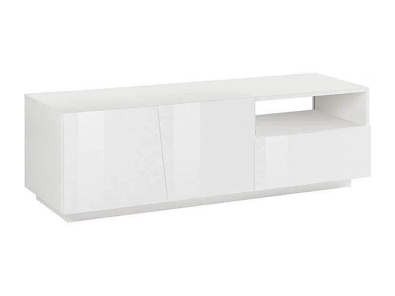 TV-Schrank Nino, niedriges Wohnzimmer-Sideboard mit 2 Türen, Fernsehständer-Basis, 100 % Made in Italy, 150 x 43 x 46 cm, glänzendes WeiÃŸ,