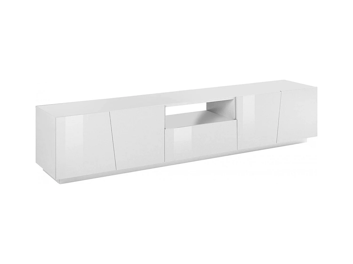 Meuble TV Paul, Buffet bas de salon, Base pour meuble TV, 100% Made in Italy, 220x43h46 cm, Blanc brillant
