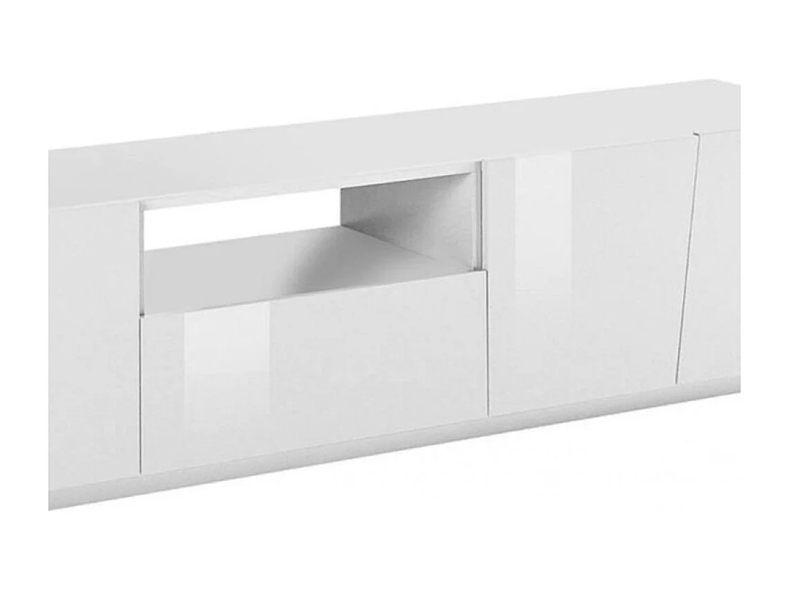 TV-Schrank Paul, niedriges Wohnzimmer-Sideboard, Fernsehständer-Basis, 100 % Made in Italy, 220 x 43 x 46 cm, glänzendes WeiÃŸ,