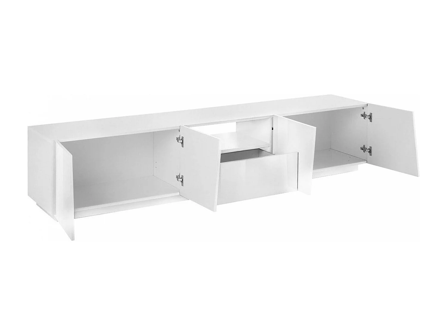 Meuble TV Paul, Buffet bas de salon, Base pour meuble TV, 100% Made in Italy, 220x43h46 cm, Blanc brillant
