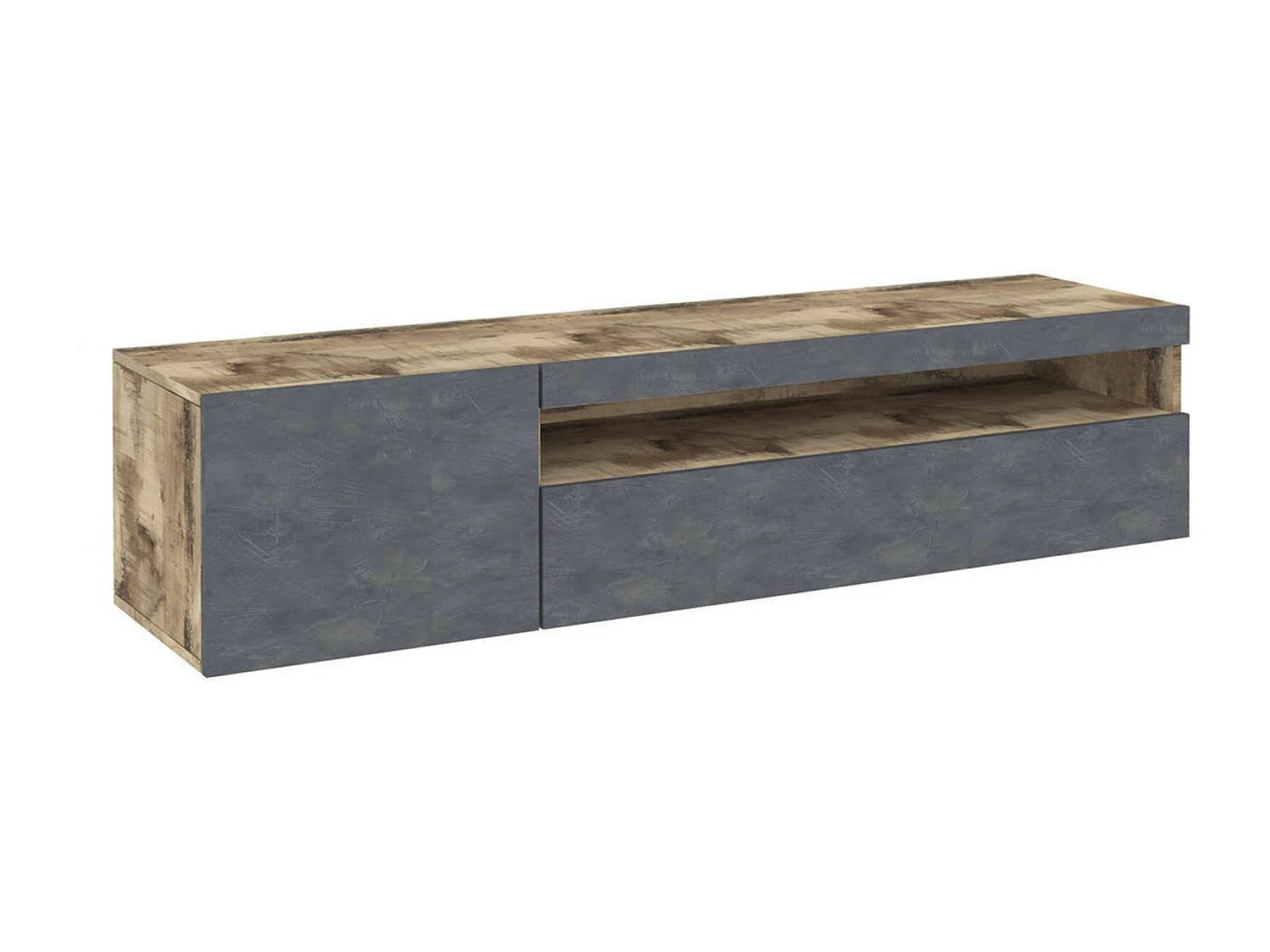 Móvel de TV Claudio, Aparador baixo de sala, Base de móvel de televisão, 100% Fabricado na Itália, 150x40h37 cm, Bordo e Ardósia, com luz LED